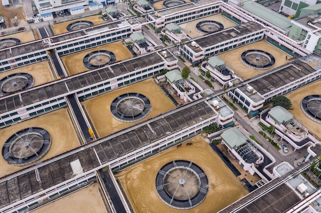 Sha Tin, Hong Kong 17 March 2019: Top down view of Hong Kong Sewage treatment plant